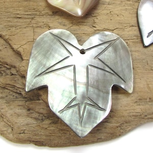 Leaf Pendant, Two (2) Carved Black Lip Shell Leaf Pendants, 43x41mm Carved Leaf, Necklace Pendant, Jewelry Supplies, Item 1251m