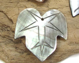 Leaf Pendant, Two (2) Carved 43x41mm Black Lip Shell Pendants, Item 1251m