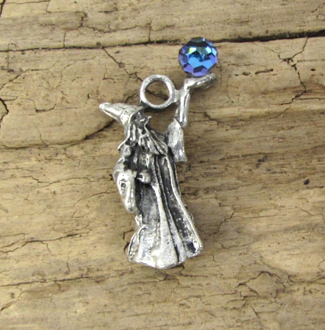 Wizard Pendant, 34x21mm Wizard With Crystal Ball, Jewelry