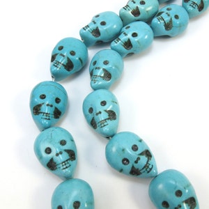 Skull Beads, Magnesite Double Sided Skull Beads, 8&quot; inch Strand, Blue Skull Beads, Jewelry Supplies, Beading Supplies, Item 455gs