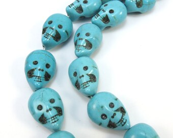 Skull Beads, Magnesite Double Sided Skull Beads, 8" inch Strand, Item 455gs