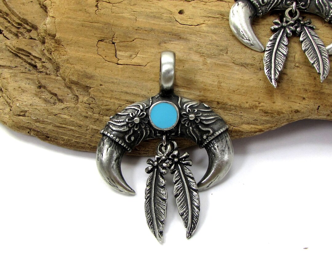 葉*山様 デュアルタロンウィズフェザー ネックレス ターコイズ 銀 葉