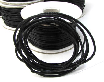 2mm Black Cotton Cord, 2mm Waxed Cotton Cord, 25 Yards, Black Cord, Cotton Necklace Cord, Beading Supplies, Item 2237c
