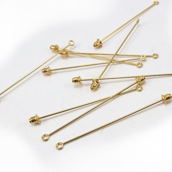 Gold Brooch Pins, Gold Stick Pin, Ten (10) Gold Plated Brass Brooch Pins, Brooch Pins, Jewelry Supplies, Craft Supplies ,Item 288m