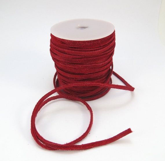 Suede Leather Lace Cord, Red 3-4mm Lace Cord, Four 4 Yards Suede Lace Cord,  Red Suede Cord, Leather Cord, Item 612ct 