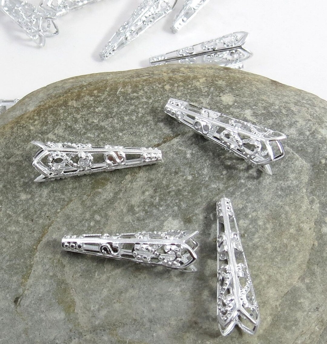 Bead Cones, 24 Silver Filigree Bead Cones, 21x6mm Bead Cone Caps, 4mm