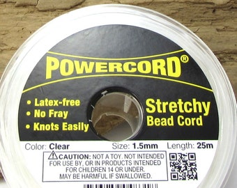 Powercord®, 1.5mm Elastic Bead Cord, 22 Pound Test Cord, Clear Cord, 25-Meter Spool, Beading Supplies, Jewelry Supplies,  Item 2054w