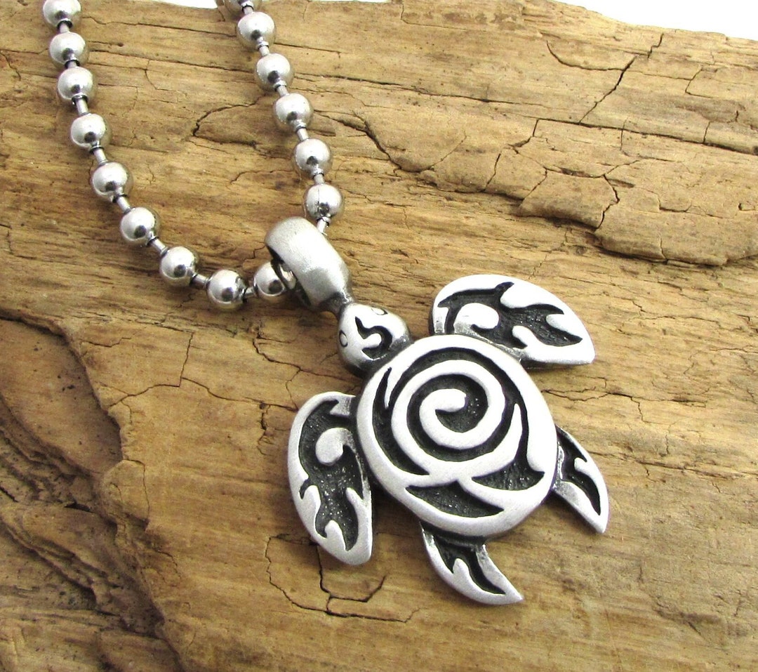 Turtle Necklace, 44x34mm Sea Turtle Pendant, Custom Length 4.5mm ...