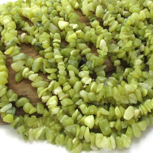 Olive New "Jade" Chips, Natural 34" inch Strand, Jewelry Supplies, Beading Supplies, Item 529gs
