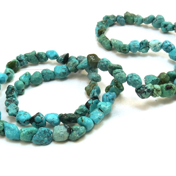 Turquoise Bead Strand, 16 inch Blue Green Turquoise Nugget Strand, Mini Nugget, Earthy Jewelry Supplies, Item 155c-GS