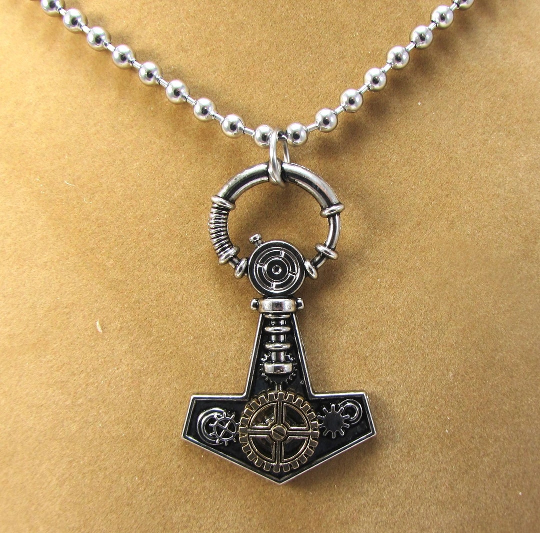 Thor's Hammer Necklace 59x46mm Antique Silver Gear Etsy