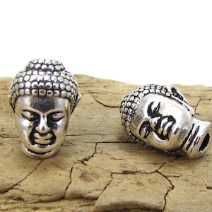 Buddha Head Beads, 13.5x9.5mm Buddha Head Beads, Two (2) Antique Silver Beads, Jewelry Supplies, Made in the USA, Item 1464m