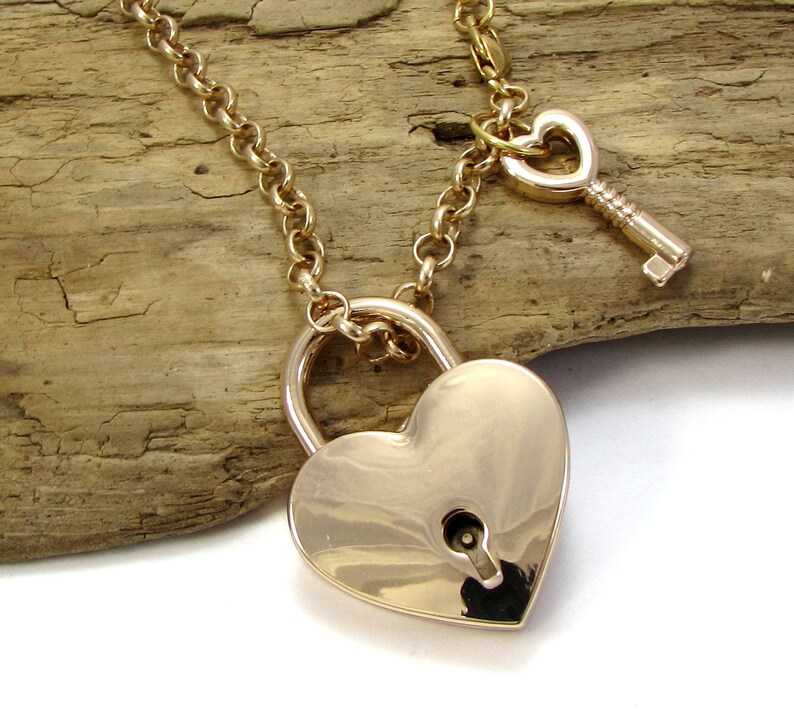 Padlock Necklace 39x30mm Gold Heart Lock With 24x11.5mm Key Etsy