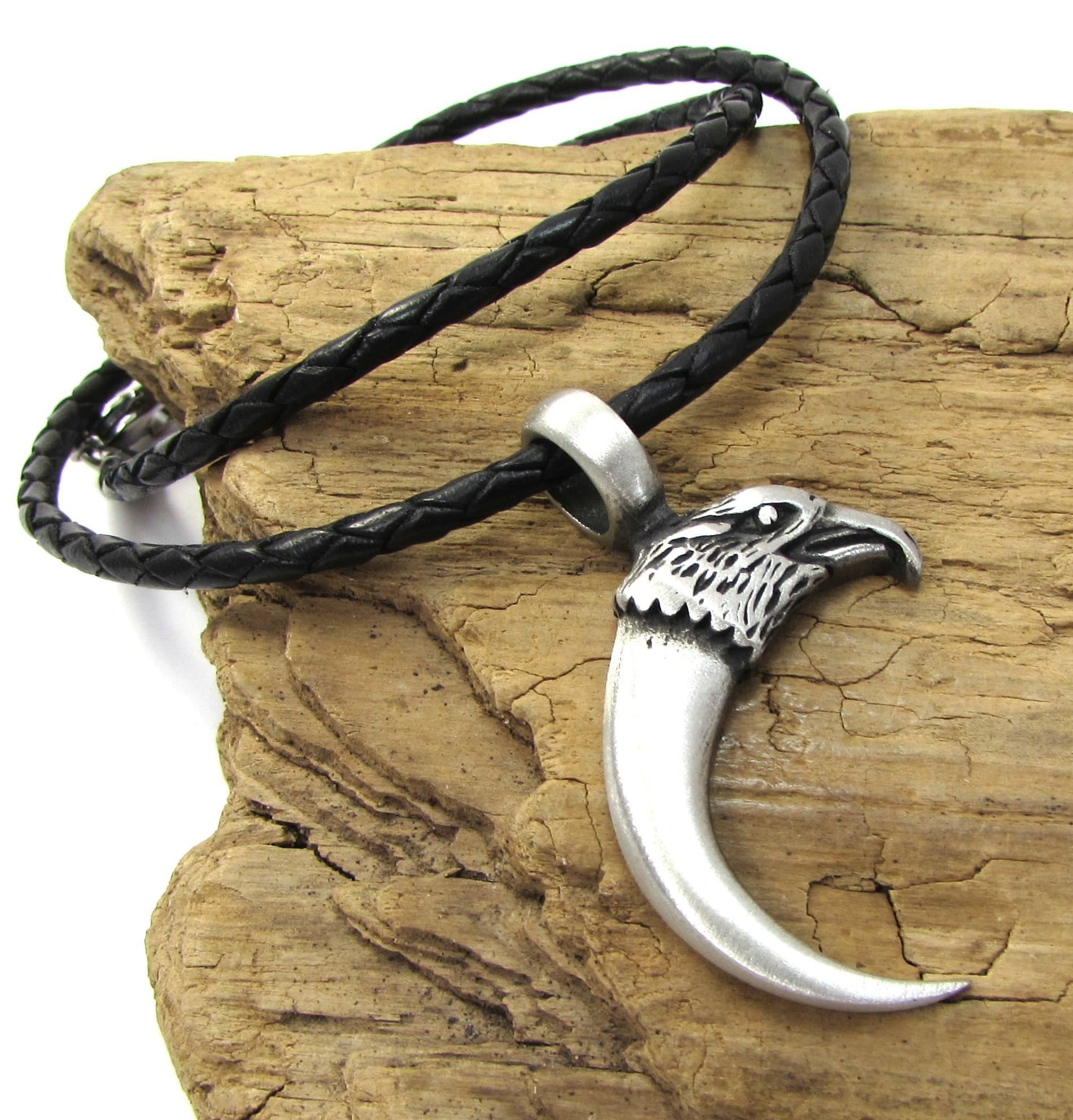 COAI Genuine Leather Eagle Necklace With Black Obsidian Pendant - Viking Style Jewelry For Men & Women - 20 Inch Protection Stone