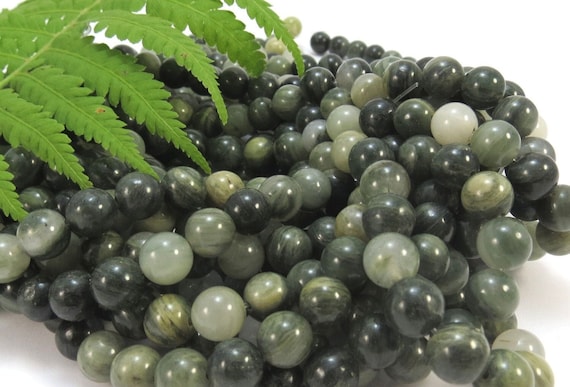 8mm Green Line Jasper Beads, Natural Multi-Colored Beads, 16" inch Strand, Item 623pm
