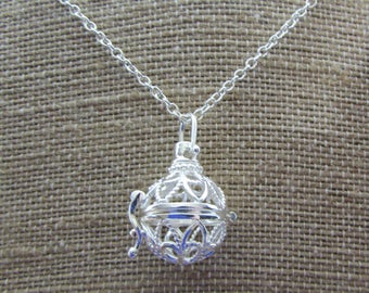 Cage Pendant Necklace, 24x18.5mm Cage Pendant with Latch, Custom Length Silver 2.2mm Cable Chain, Item 1364n