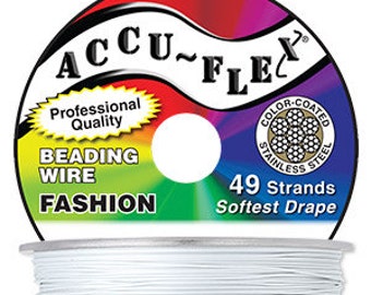 Accu-Flex® Wire, Snow White Nylon and Stainless Steel Wire, 49 Strand, 0.024-inch Beading Wire, 30' Foot Spool, Beading Supplies, Item 1703w