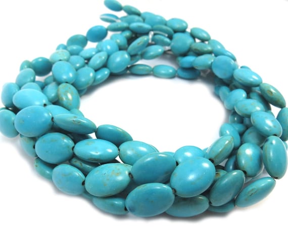 Magnesite Beads, 14x10mm Teal Blue Puffed Oval Beads, 15" inch Strand, Item 312gsm