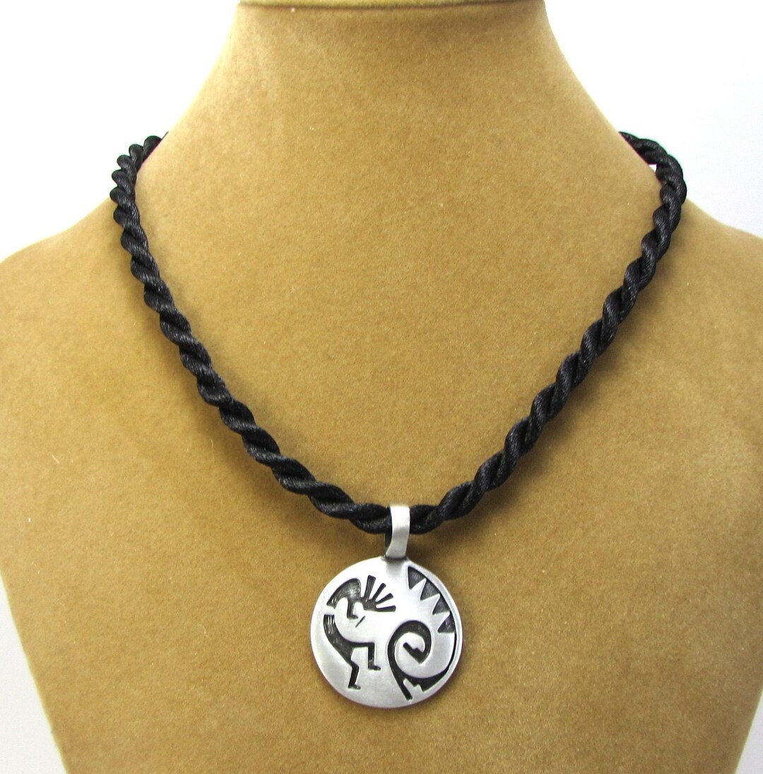 Kokopelli Necklace, 39x28mm Kokopelli Pendant, 5mm Black Satinfinished