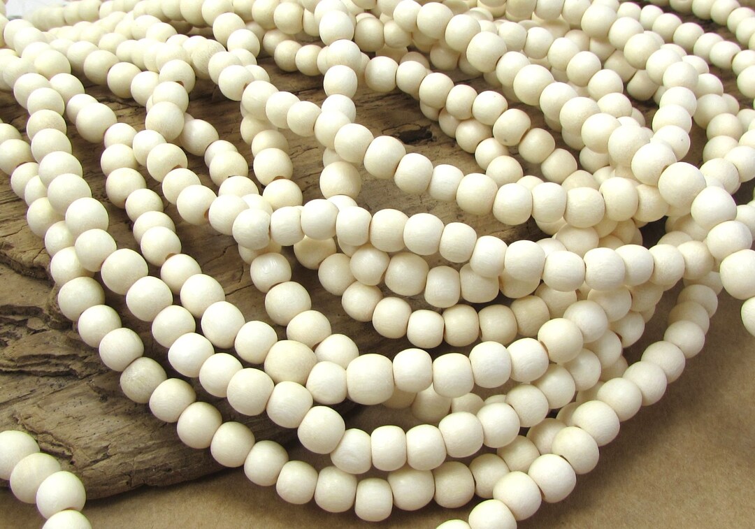 6mm White Wood Beads, Two (2) 16