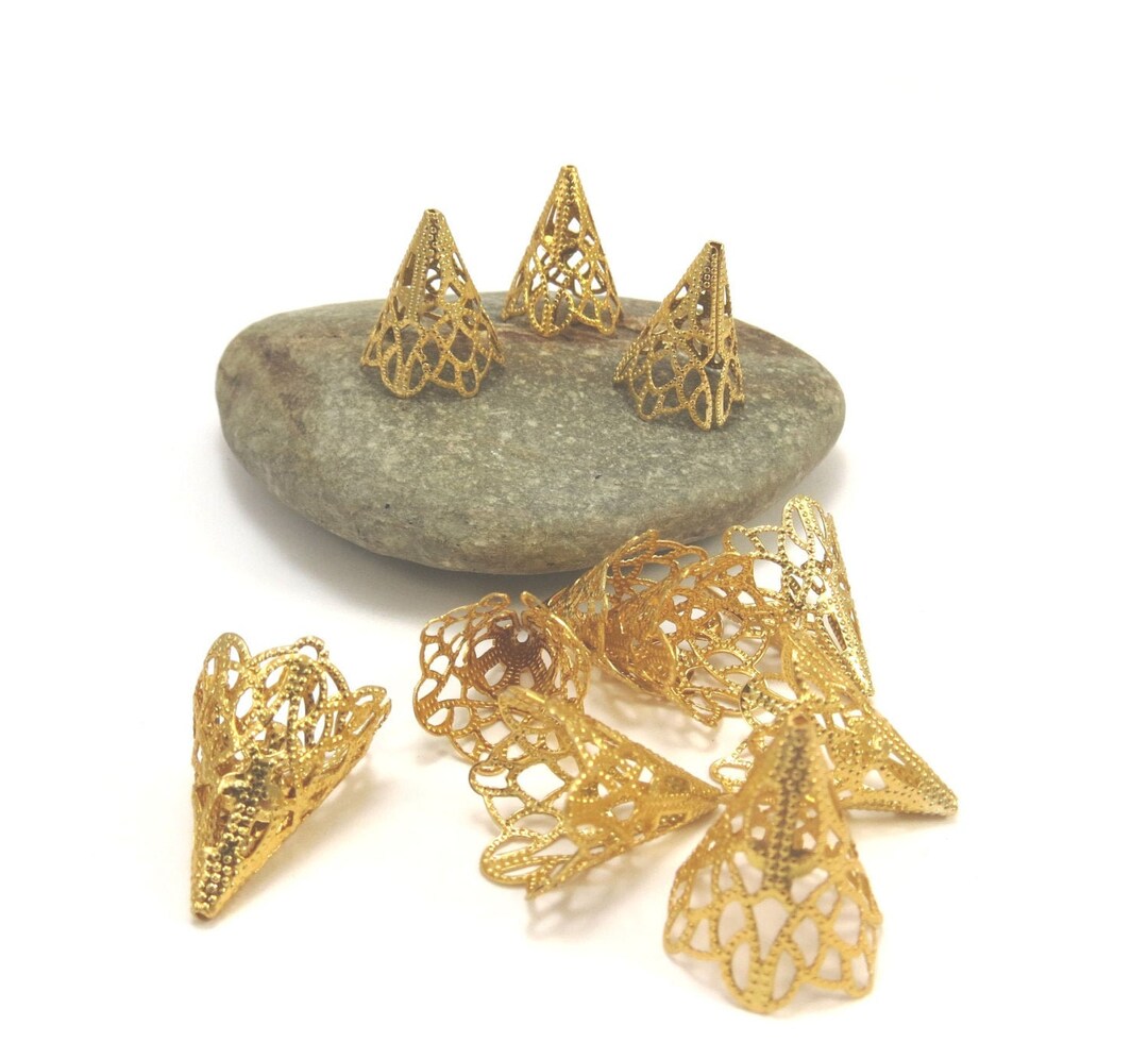 Bead Cones, 20x17mm Gold Filigree Cones, 24 Filigree Bead Cones, Bead