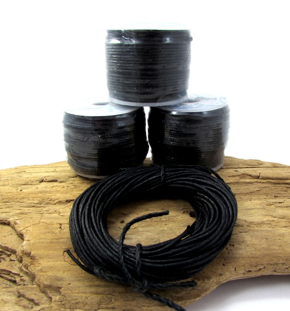 1mm Black Waxed Cotton Cord, 25 Meter Spool Black Cord, Cotton