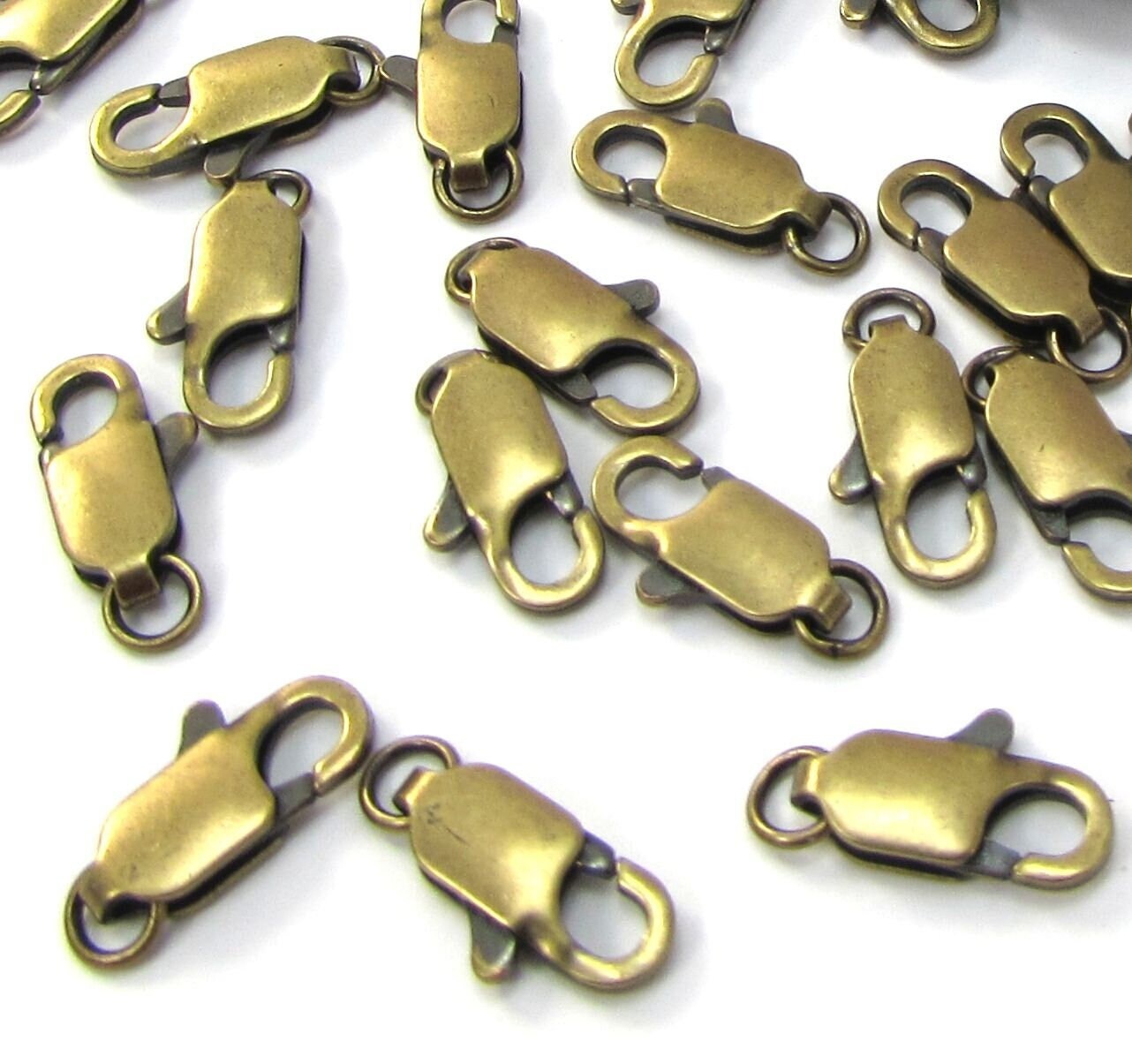 Lobster Clasps, 12x5mm Antique Gold Plated Brass Clasps, Ten (10) Clasp, Jewelry Supplies, Necklace Clasps, Item 2402m