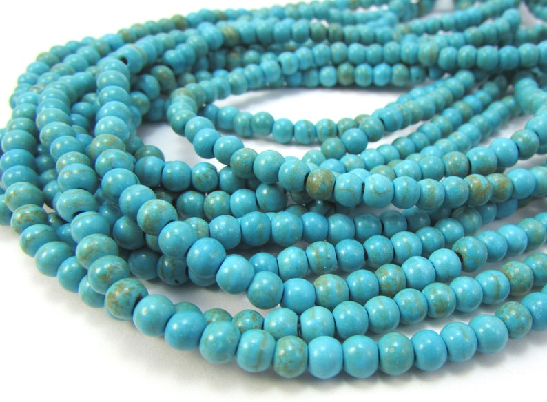 4mm Magnesite Beads, 15 inch Strand, 4mm Blue Beads, Beading Supplies, Jewelry Supplies, Item 1271gsm image 4
