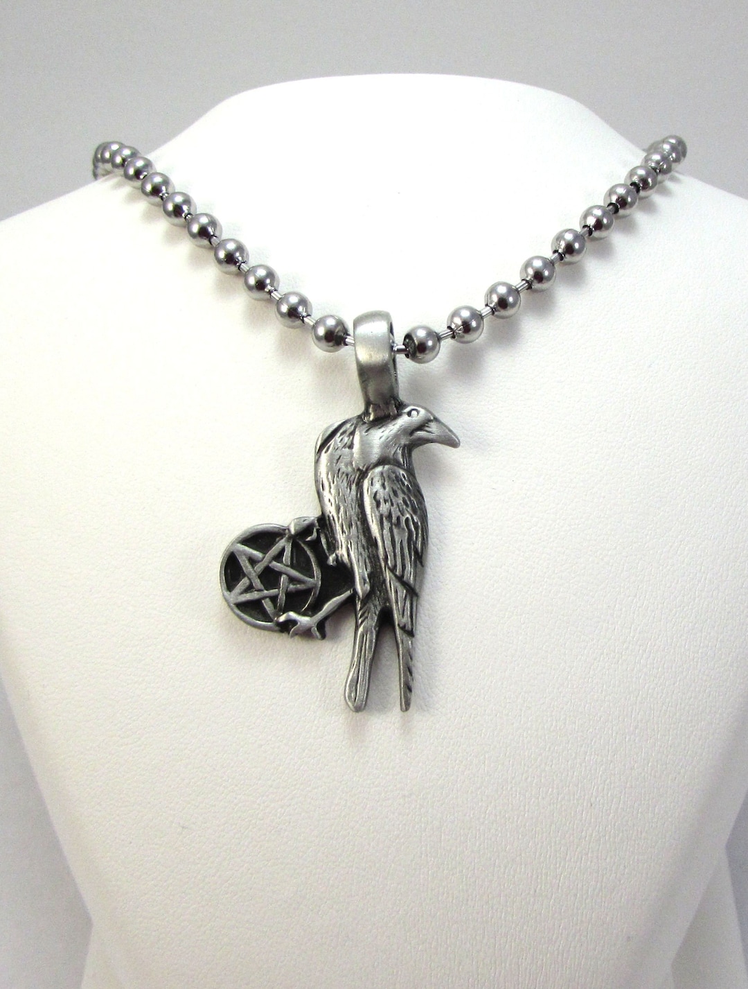 Collier corbeau hugin munin et lune viking Pendentif en argent vieilli