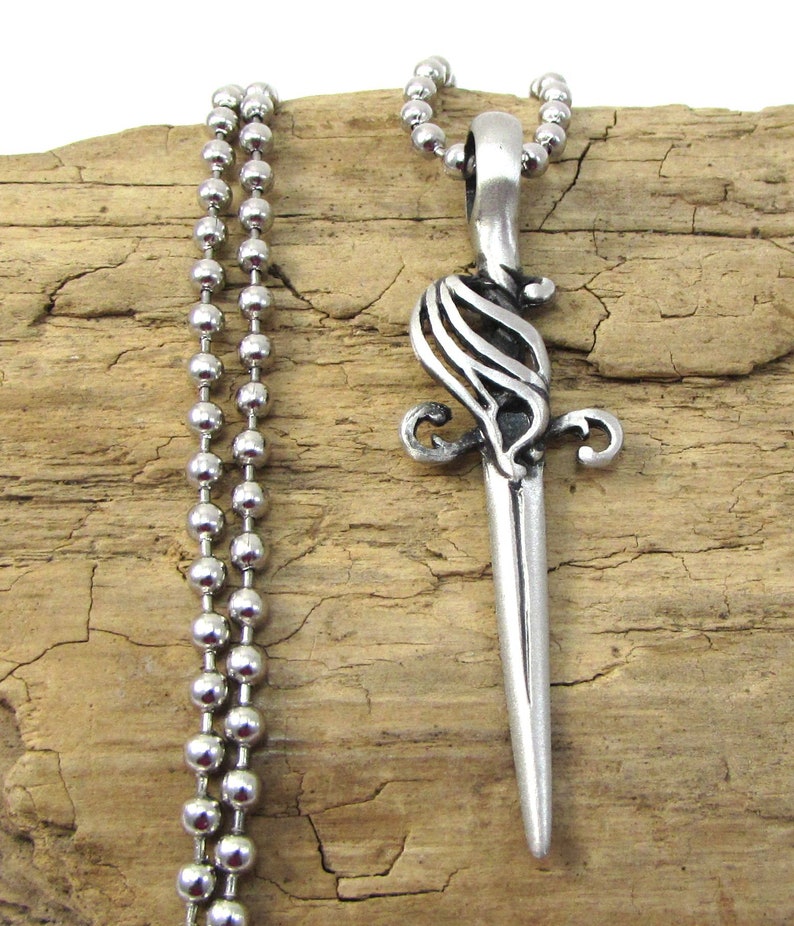 Item 1841n Steampunk Jewelry Dagger Pendant 4.5mm Stainless Steel Ball Chain Necklace 62x18mm 3D Dagger Pendant Dagger Necklace