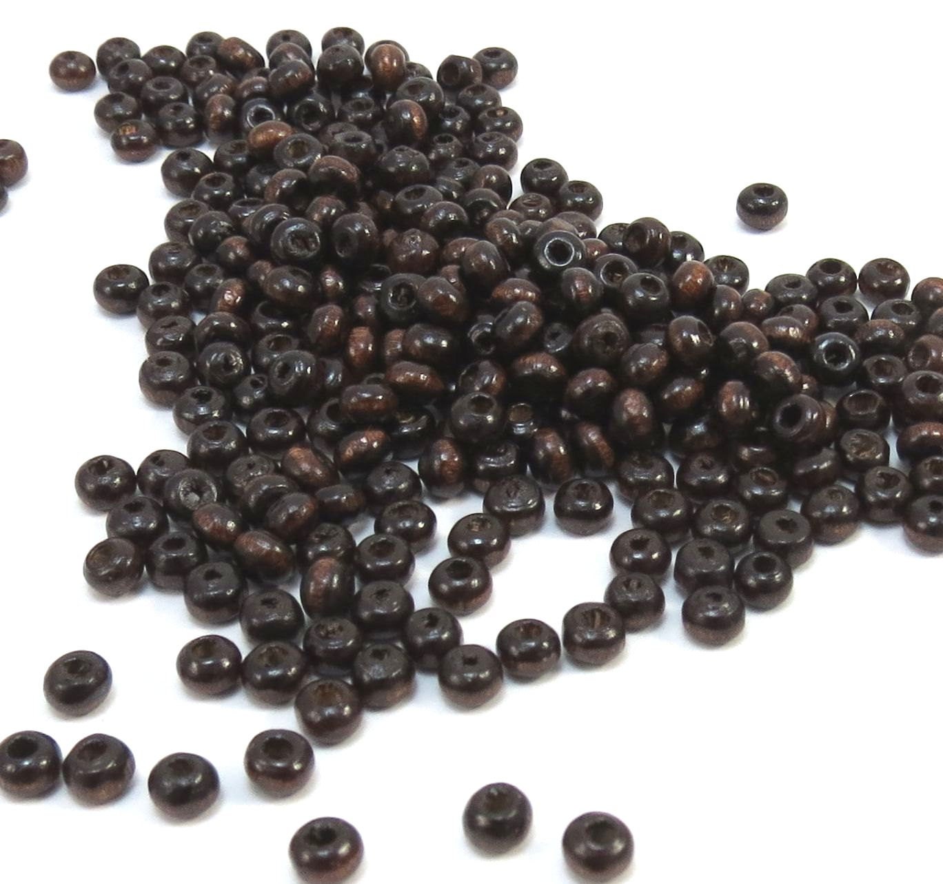 4 x 3 mm ダークブラウンウッドビーズ、500 個のブラウンウッドビーズ