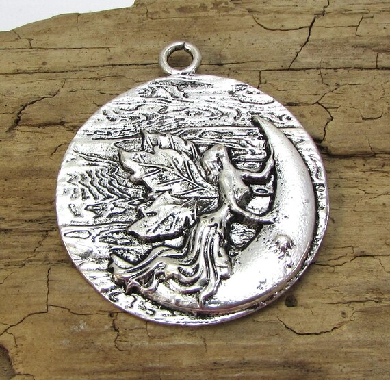 Fairy And Moon Pendant Two 2 38 5mm - Photo Pendant Supplies Fairy And Moon Pendant Two 2 38 5mm - Photo Pendant Supplies