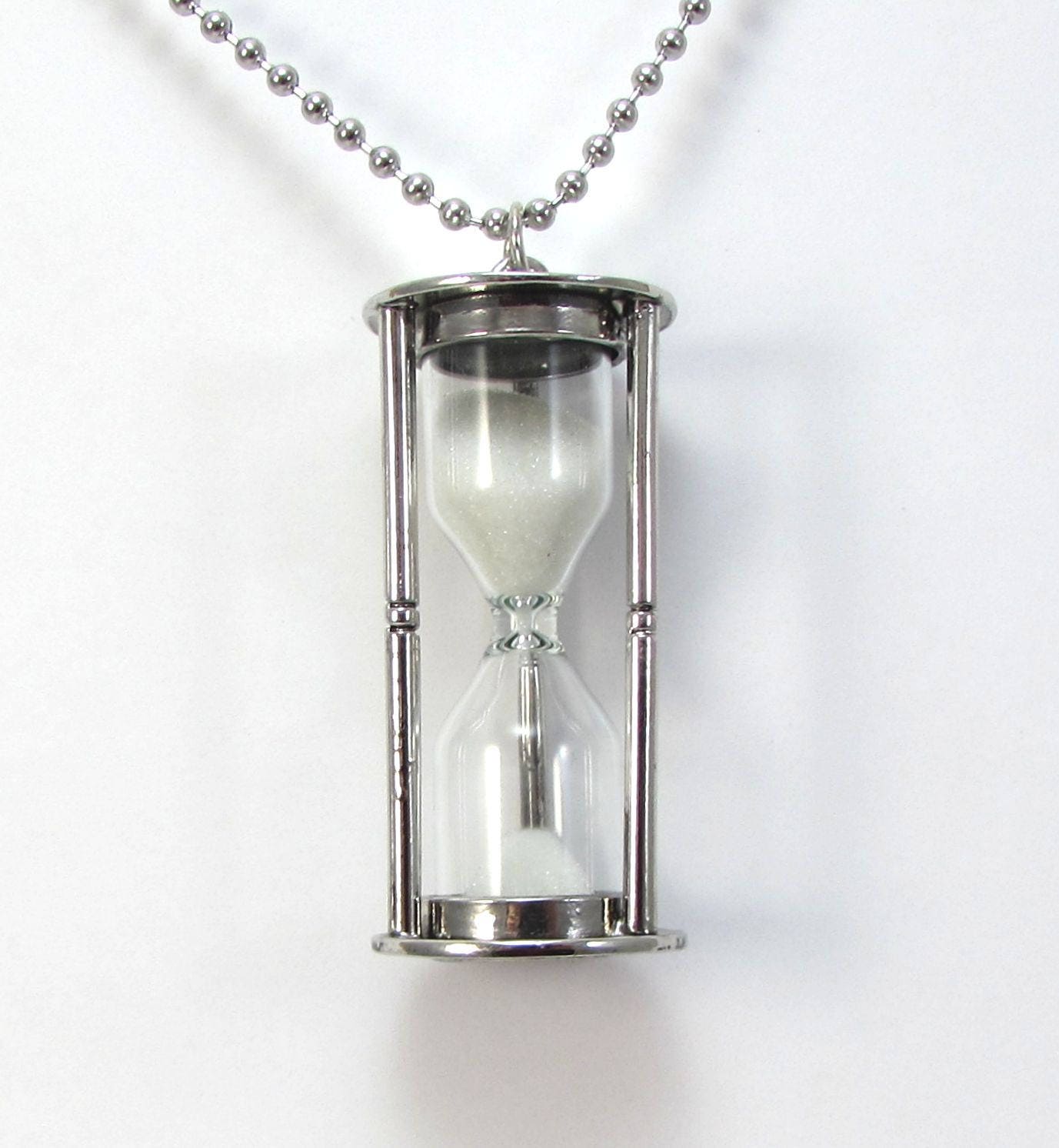 砂時計ネックレス、51 x 23 mm ミニチュアアンティークシルバー砂時計