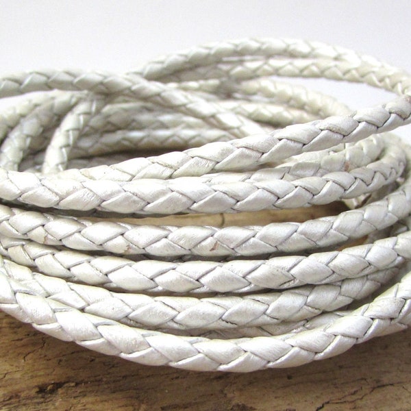 3mm Pearl White Braided Leather Cord, 1 Yard Leather Cord, Leather Necklace Cord, Leather Supplies, Item 2163ct