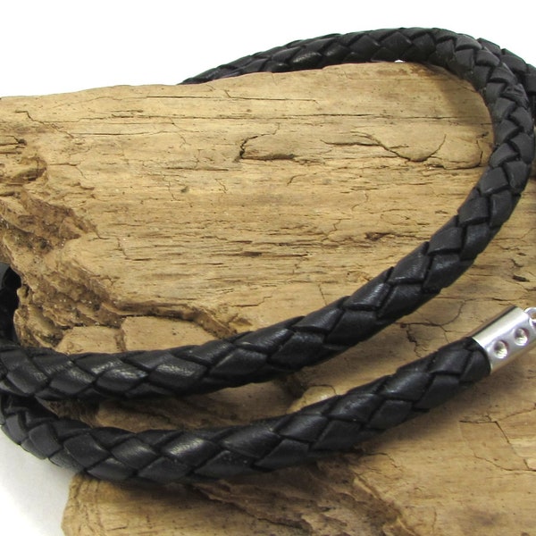 5mm Black Braided Leather Necklace, 5mm Custom Length & Color Braided Leather Necklace, Item 1193n