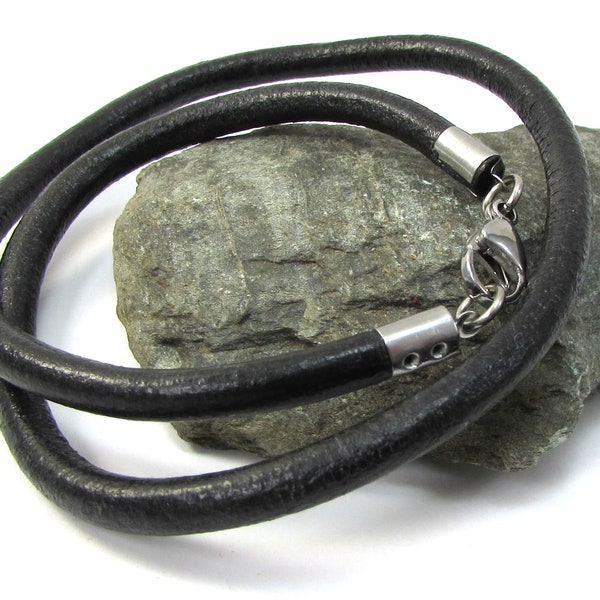 5mm Black Leather Necklace, 5mm Custom Length & Color Leather Necklace, Item 2385n