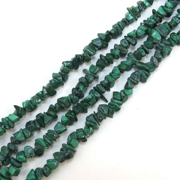 Malachite Chips, 35" inch Strand, Natural Dark Green Small Malachite Chips, Jewelry Supplies, Beading Supplies, Item 191gss