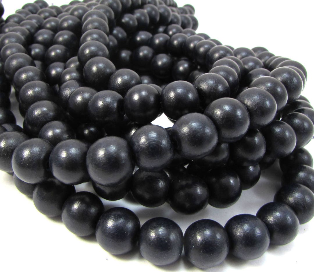 10mm Black Wood Beads, Two (2) 16