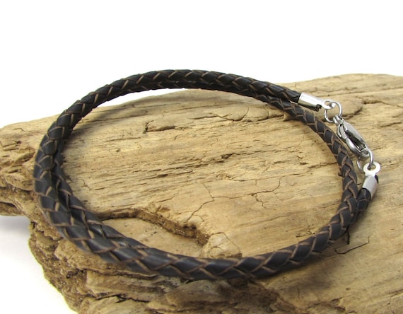 Collier Tour De Cuir Tressé Marron Avec Fermoir Argent 925 – Longueur 3mm