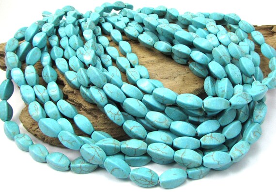 Magnesite Beads 12x6mm Twisted Oval Blue green Beads 15 Inch