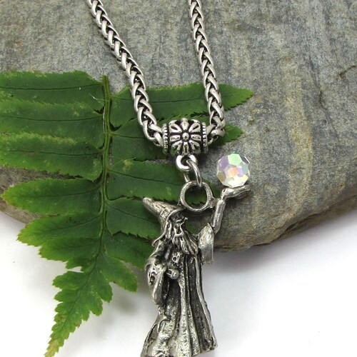 Wizard With Crystal Ball Necklace, 34x21mm Wizard Pendant, Custom