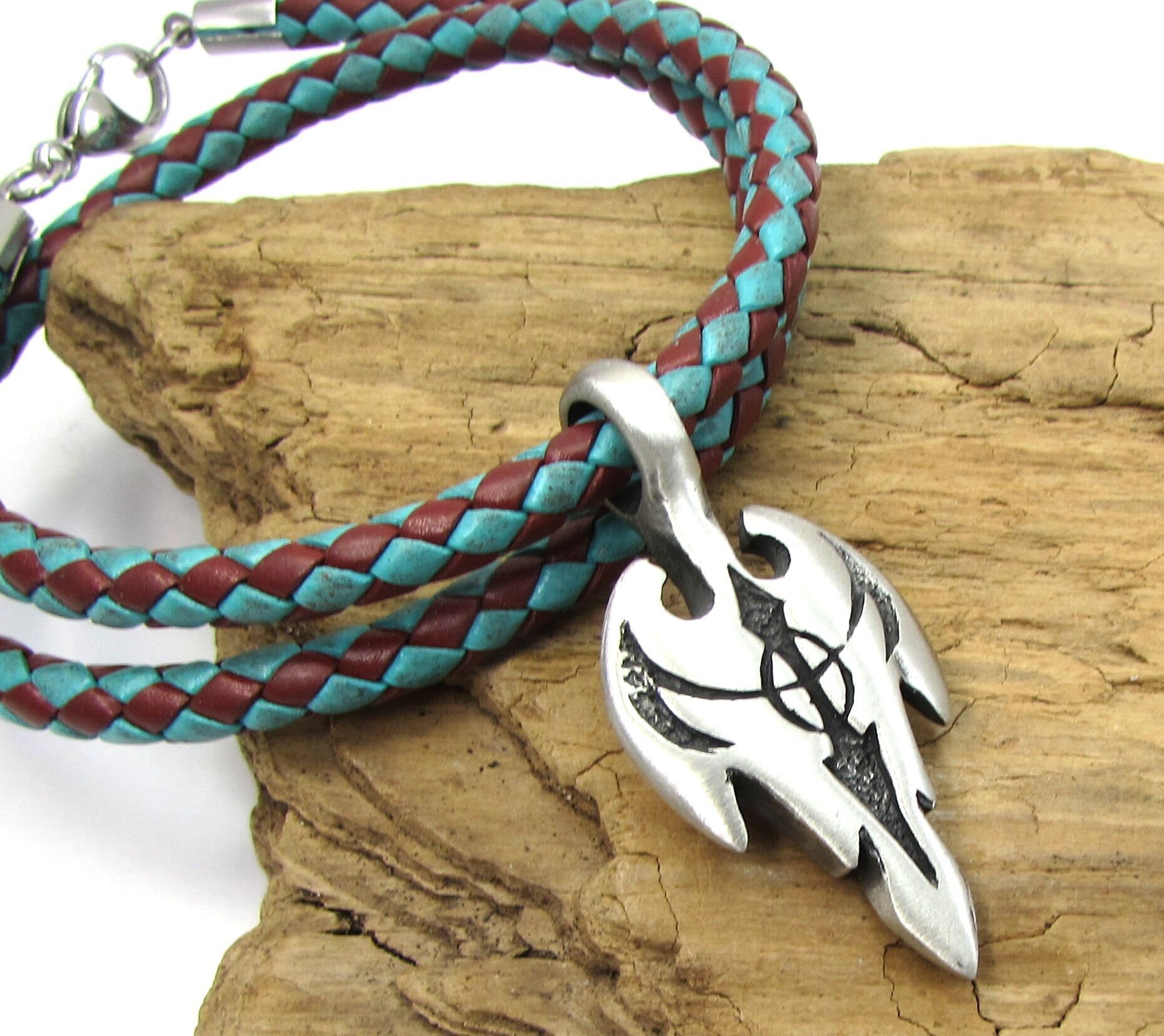 ネックレス・ペンダント [NUMBERING]Ribbon Leather Necklace Arrowhead Necklace, 42x20mm Double Sided Arrowhead Pendant