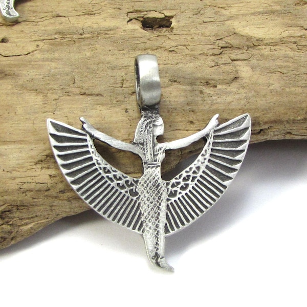 Winged Ma'at Pendant, 39x37mm Winged Ma'at Egyptian Goddess Isis Pendant, Jewelry Supplies, Item 270p