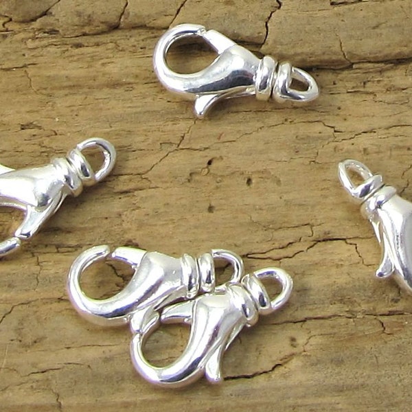 Lobster Claw Clasps, Ten (10) Silver-Plated Brass Lobster Clasps, 12x7mm with Swivel Clasp, Jewelry Supplies, Necklace Clasp, Item 2185m