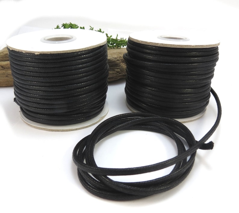 3mm Black Waxed Cotton Cord, 25 Yard Spool Black Cord, Cotton Necklace Cord, Beading Supplies, Jewelry Supplies, Item 634c image 1