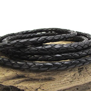 5mm Black Braided Leather Cord, 5mm Leather Cord, 1 Yard Braided ...