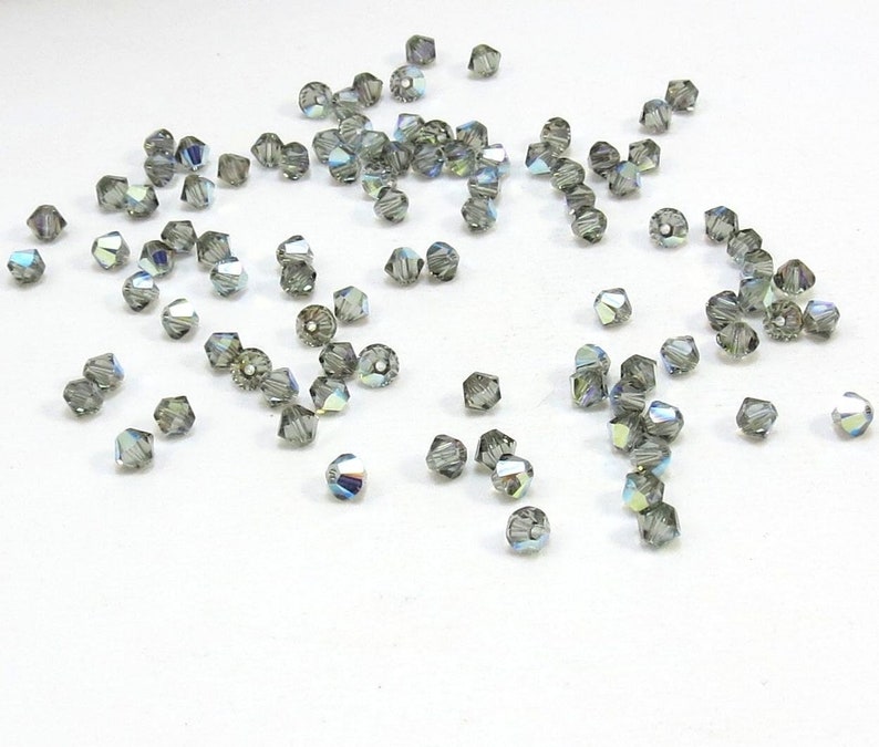 Swarovski Crystal 4mm Bicones, Black Diamond Aurora Borealis Finish Crystal Beads, Jewelry Supplies, Item 203B image 1