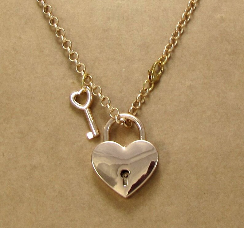 Padlock Necklace 39x30mm Gold Heart Lock With 24x11.5mm Key Etsy