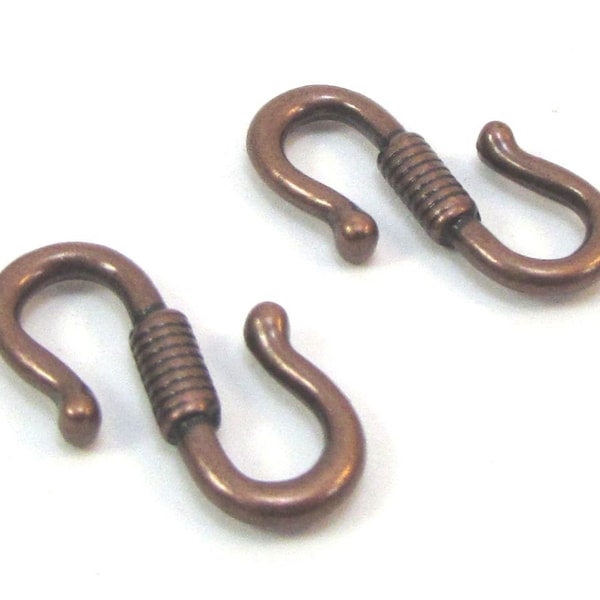 S-Hook Clasps, 12 Antique Copper Finished S-Hook Clasps with Double Sided Rope Wrap Design, Necklace Supplies, Item 374m