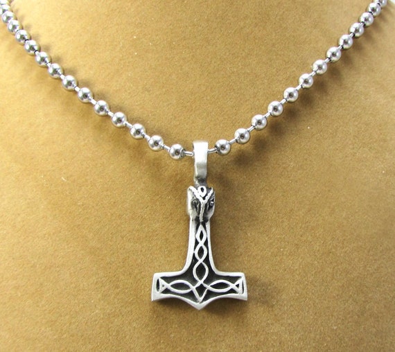 Thor's Hammer Celtic Knot With Owls Head Pendant Necklace Etsy